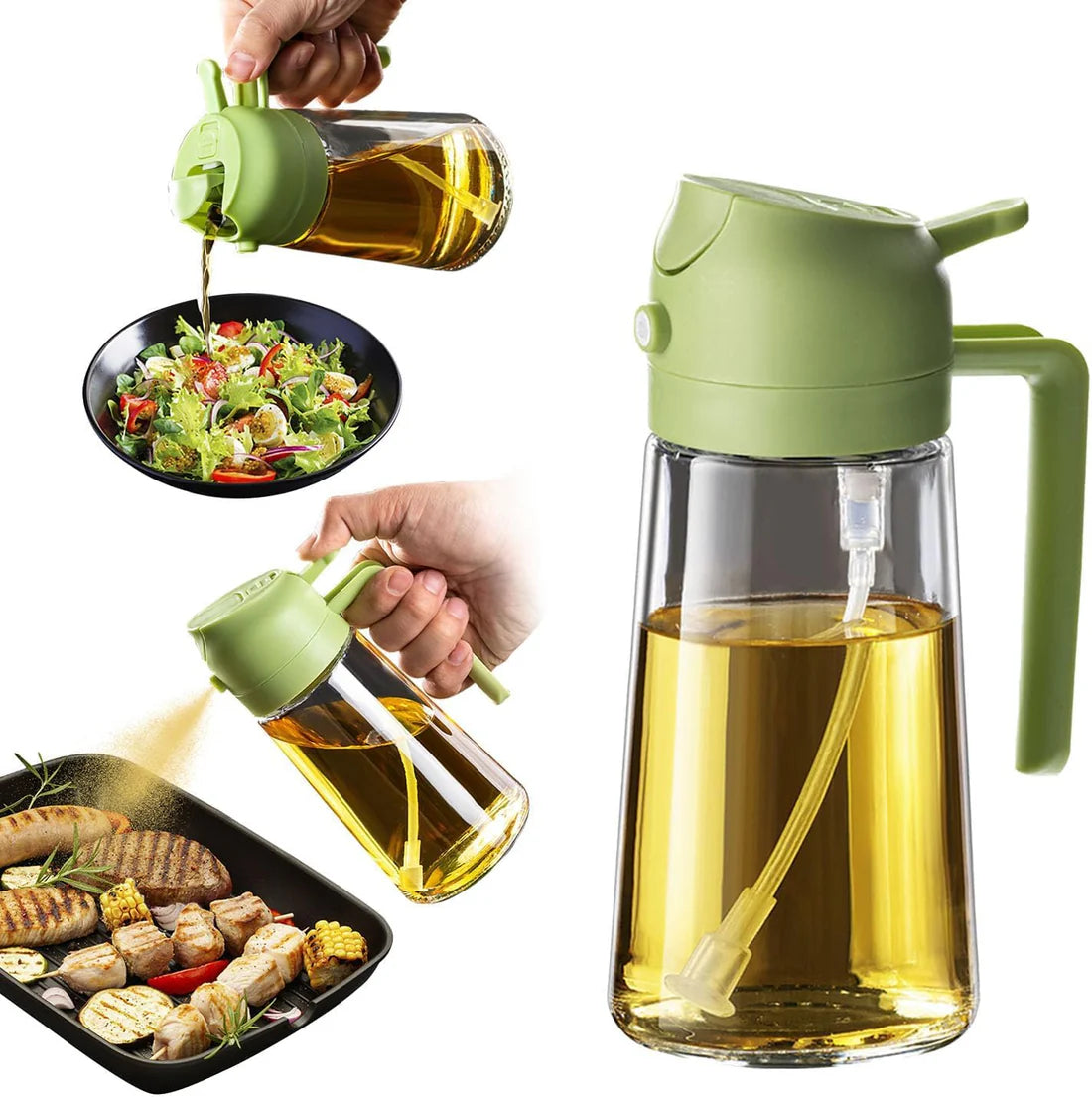 2-in-1 Oil Glass Dispenser & Spray Bottle – Kitchen Cooking Oil Sprayer