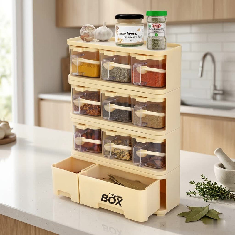 9-in-1 Multi-Layer Spice Storage Box – Kitchen Seasoning Organizer with Drawers