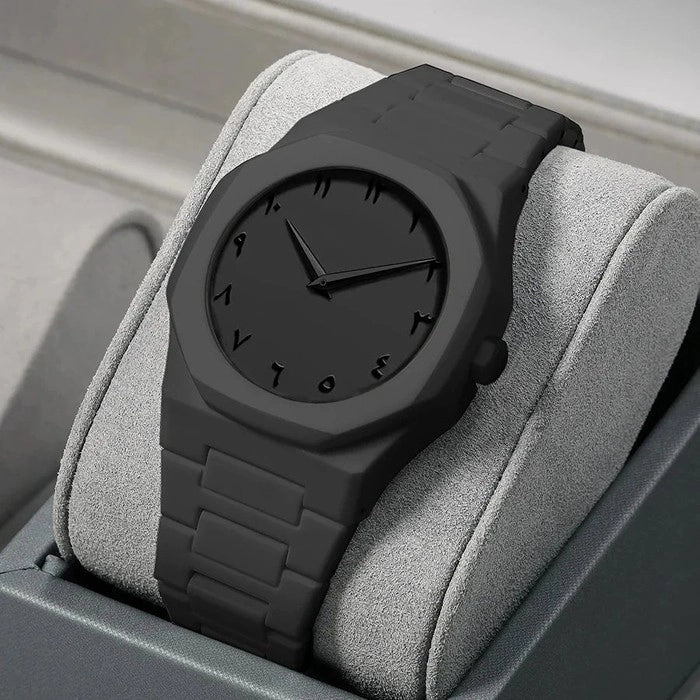 Luxury Arabic Dial Black Stainless Steel Watch – Modern Minimal Design