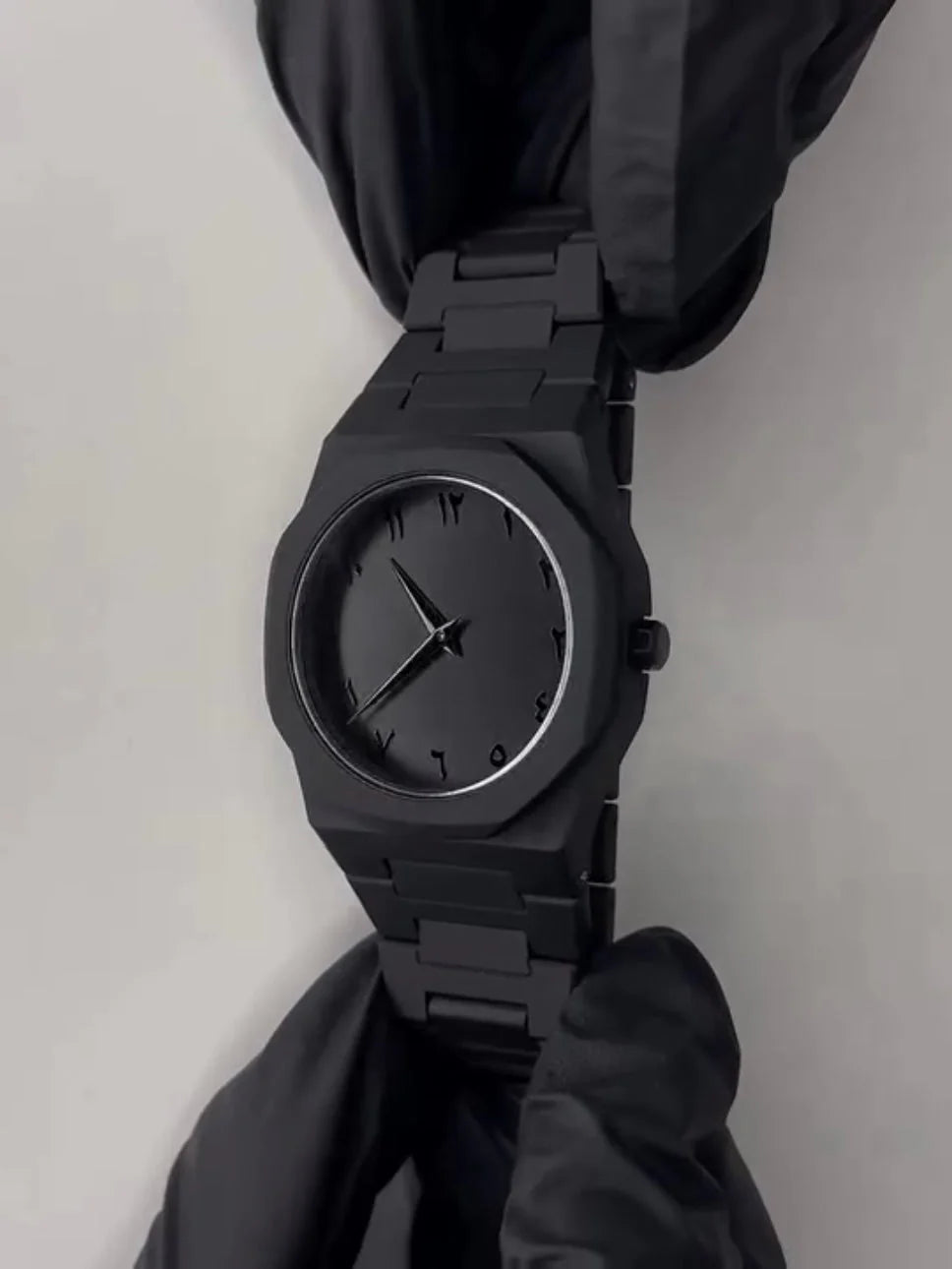 Luxury Arabic Dial Black Stainless Steel Watch – Modern Minimal Design