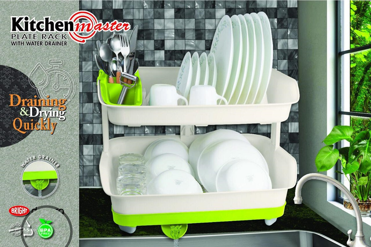 2-Tier Kitchen Dish Drying Rack with Drain Tray – Space Saving Dish Organizer